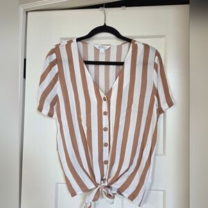 Market & Spruce Striped V-Neck Button-Down Tie-Front Top